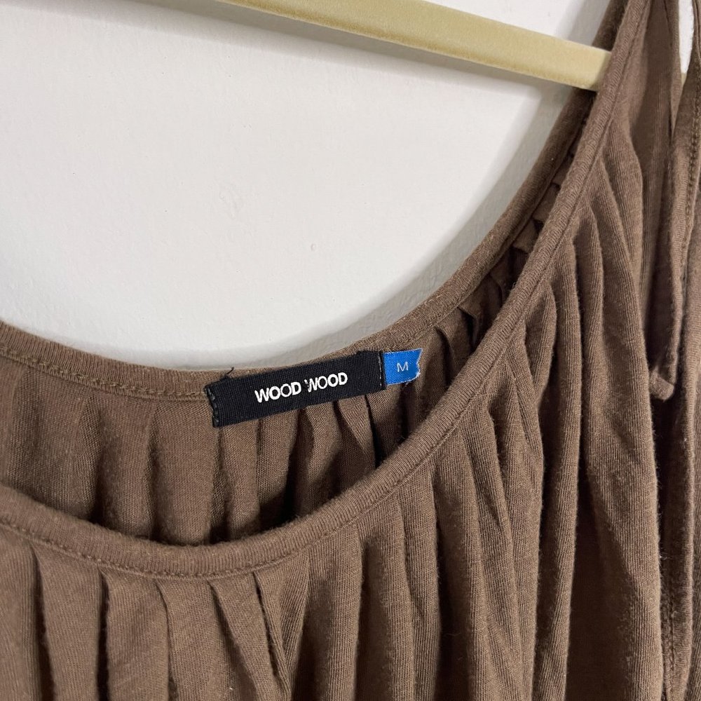 Wood Wood Lagenlook Sleeveless Tie Shoulder Pleated Midi Dress in Brown Size M - Picture 3 of 7